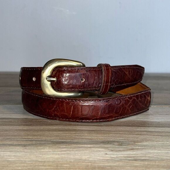 Omega Leather Belt Mens Medium Brown Gold Tone Buckle #4293 Made In America - Picture 1 of 7